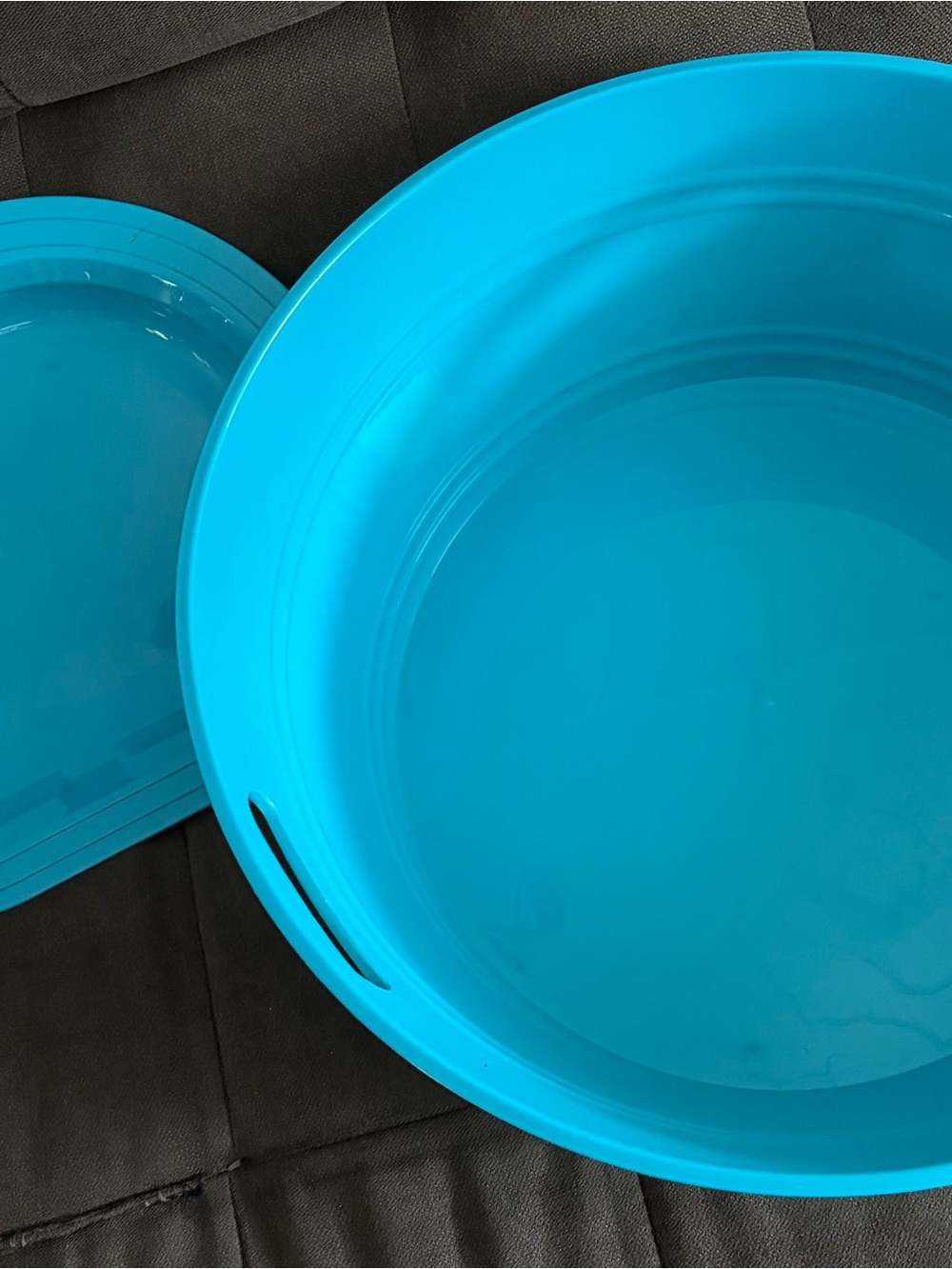 Bright Aqua Plastic Tub with Matching Serving Dish